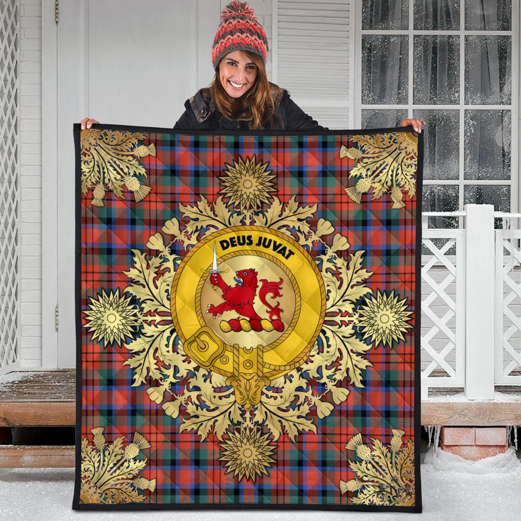 MacDuff Ancient Tartan Crest Premium Quilt - Gold Thistle Style