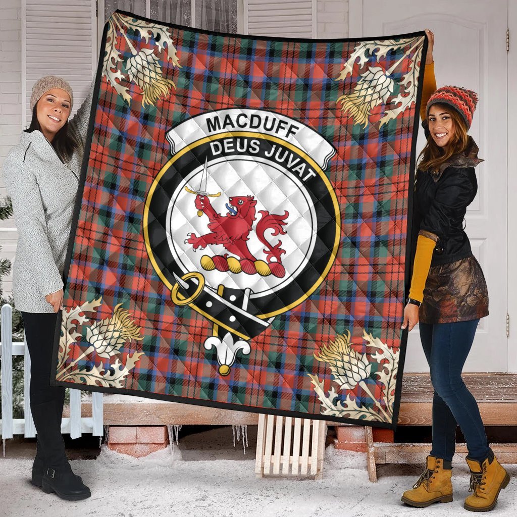 MacDuff Ancient Tartan Crest Premium Quilt - Gold Thistle Style