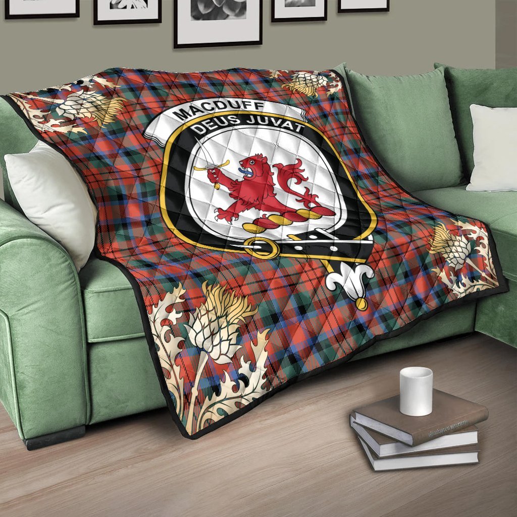 MacDuff Ancient Tartan Crest Premium Quilt - Gold Thistle Style