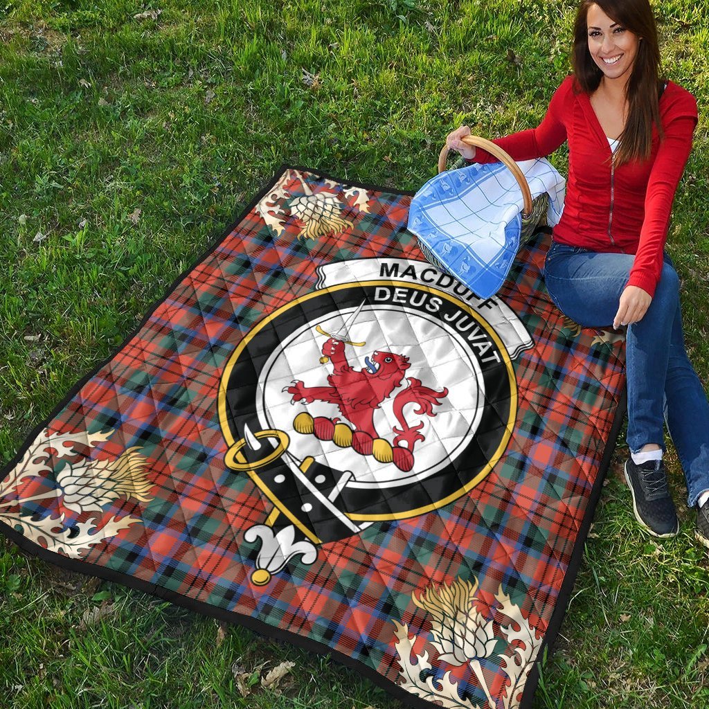 MacDuff Ancient Tartan Crest Premium Quilt - Gold Thistle Style