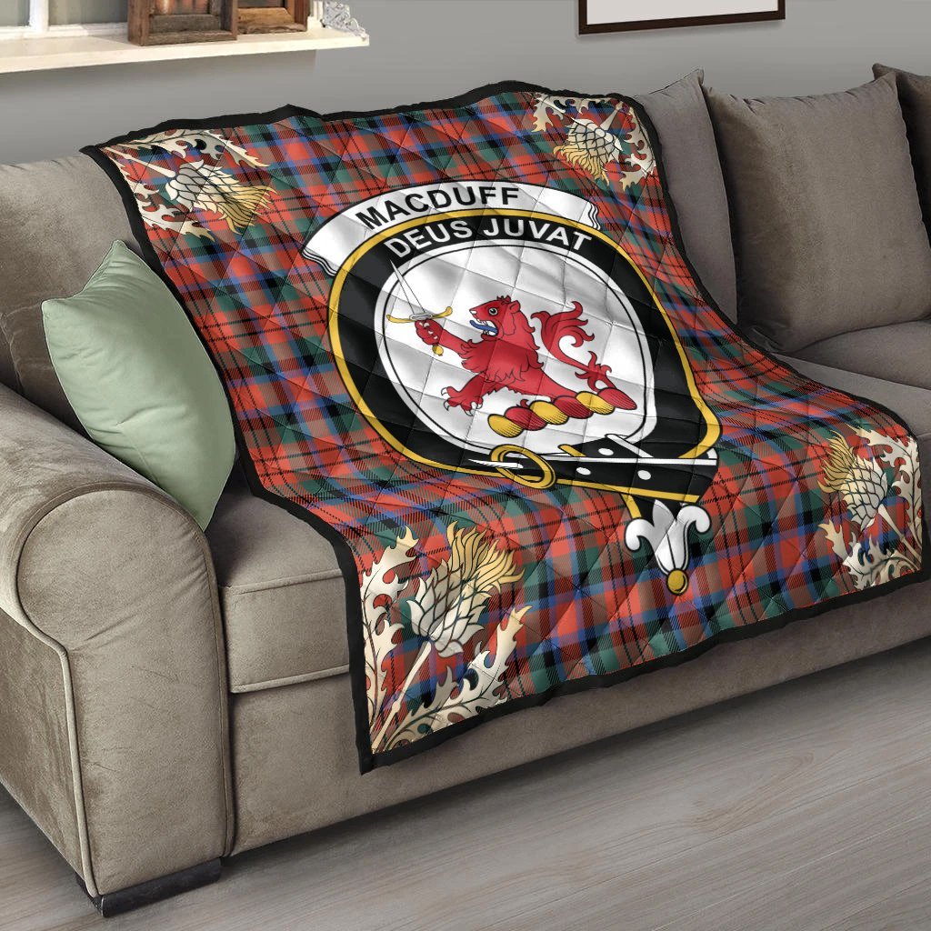 MacDuff Ancient Tartan Crest Premium Quilt - Gold Thistle Style