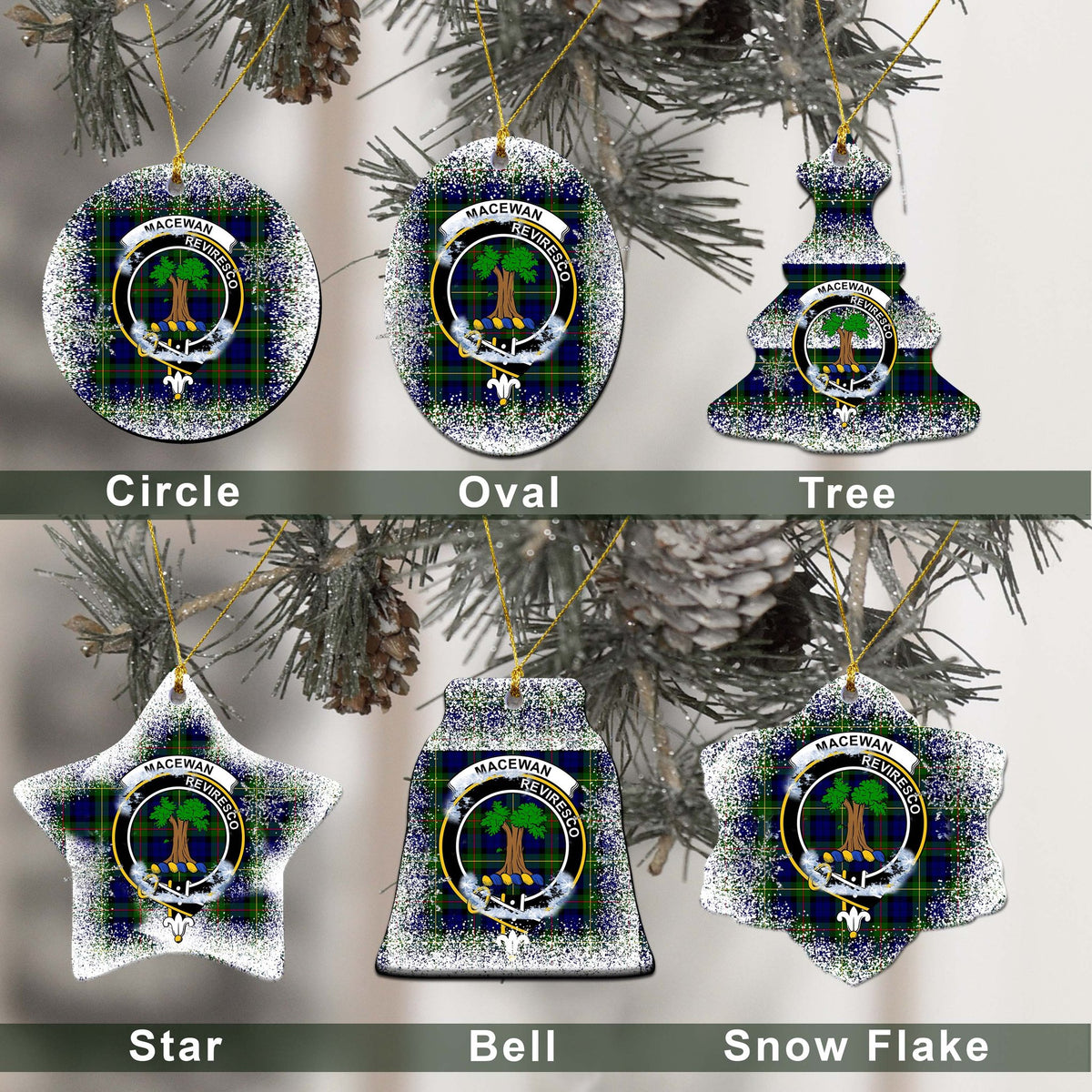 MacEwen Tartan Christmas Ceramic Ornament - Snow Style