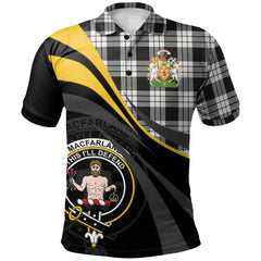 MacFarlane Black White Tartan Polo Shirt - Royal Coat Of Arms Style