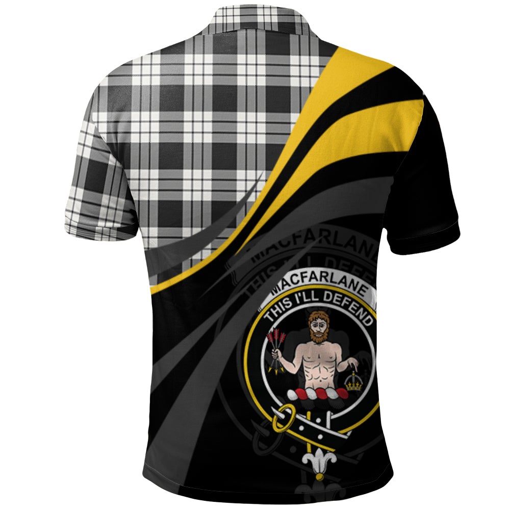 MacFarlane Black White Tartan Polo Shirt - Royal Coat Of Arms Style