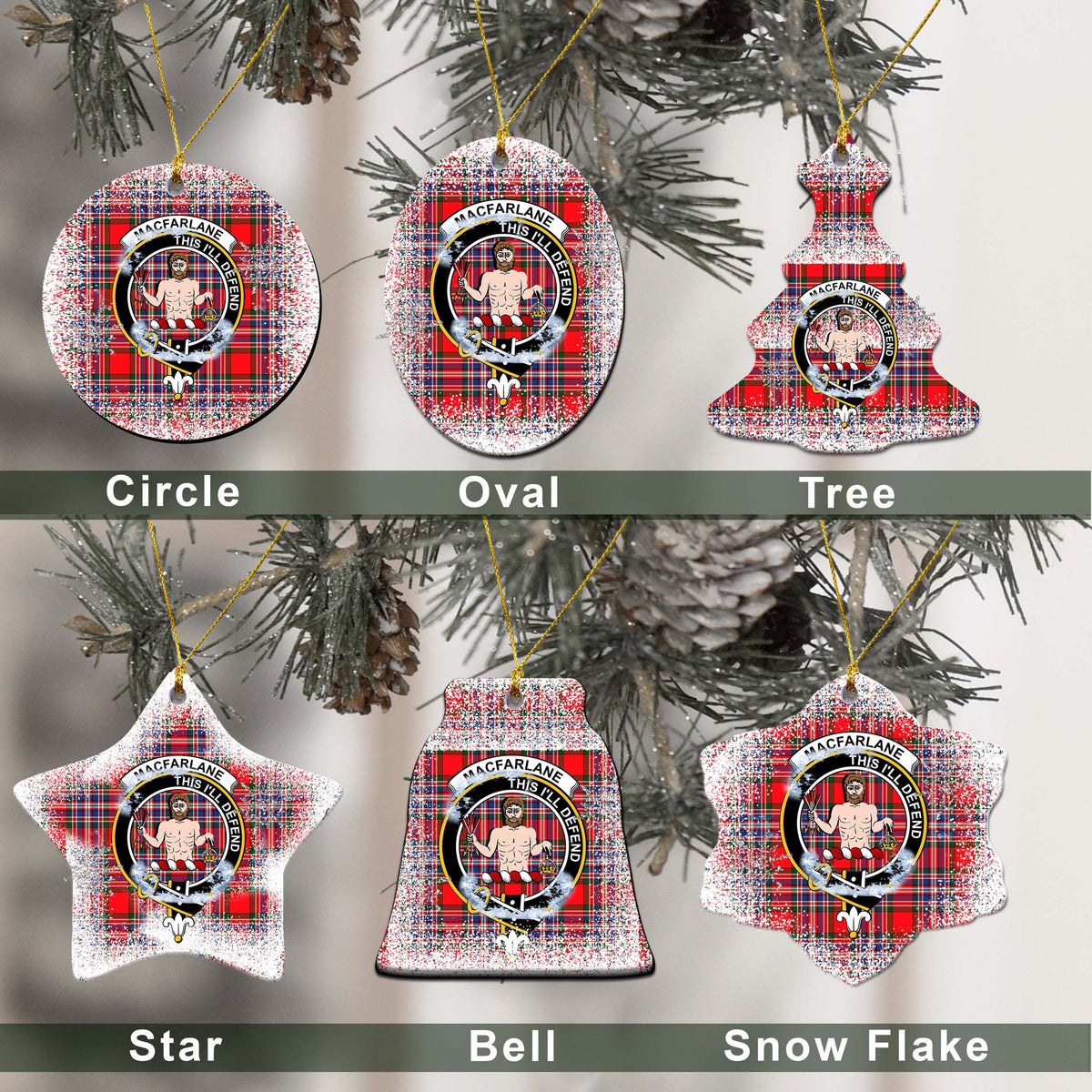 MacFarlane Tartan Christmas Ceramic Ornament - Snow Style