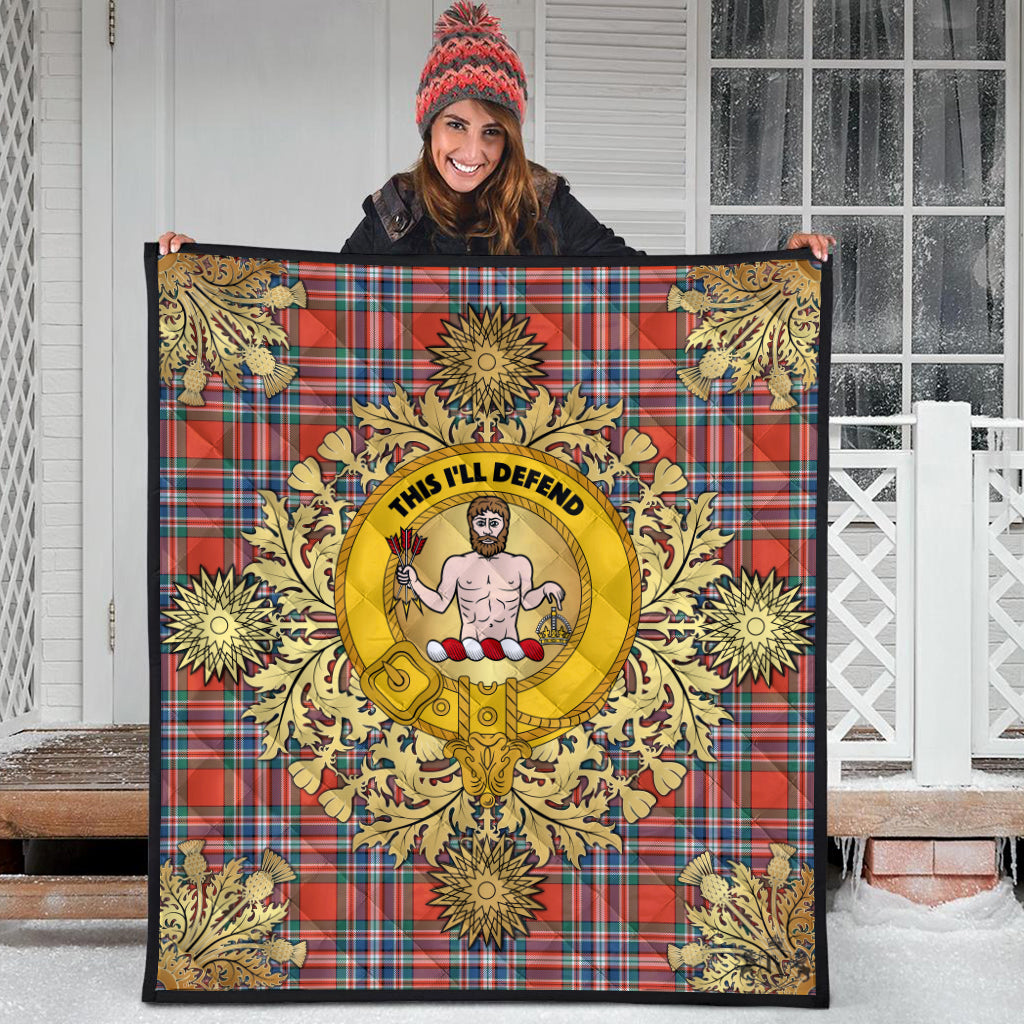 MacFarlane Ancient Tartan Crest Premium Quilt - Gold Thistle Style