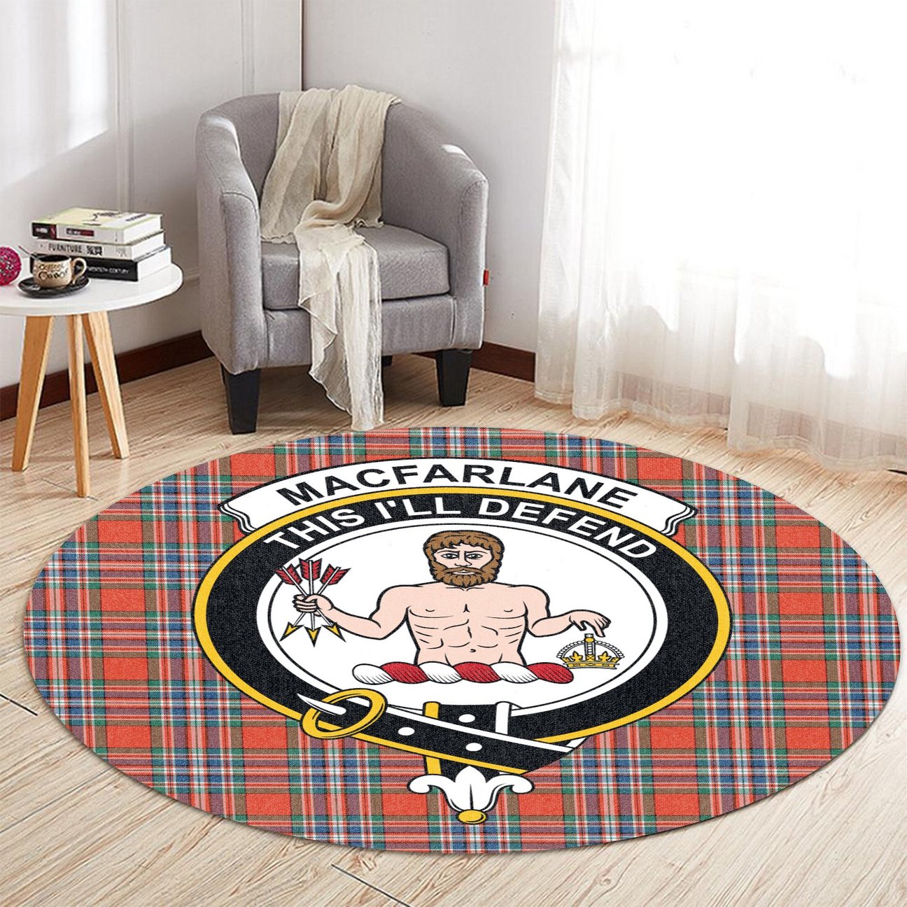 MacFarlane Ancient Tartan Crest Round Rug