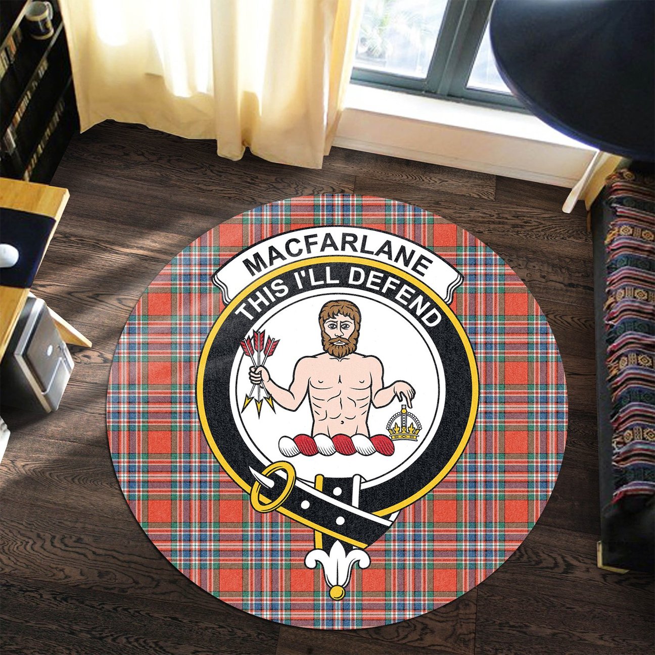 MacFarlane Ancient Tartan Crest Round Rug