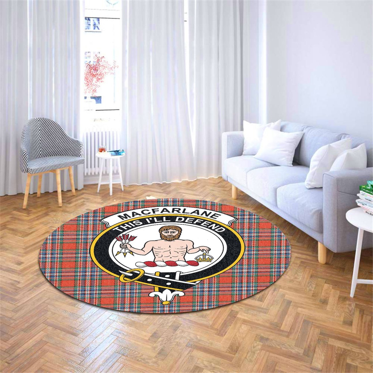 MacFarlane Ancient Tartan Crest Round Rug