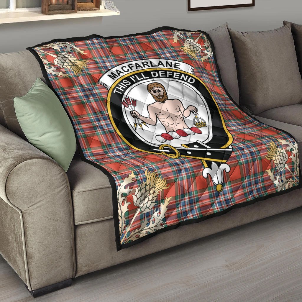 MacFarlane Ancient Tartan Crest Premium Quilt - Gold Thistle Style