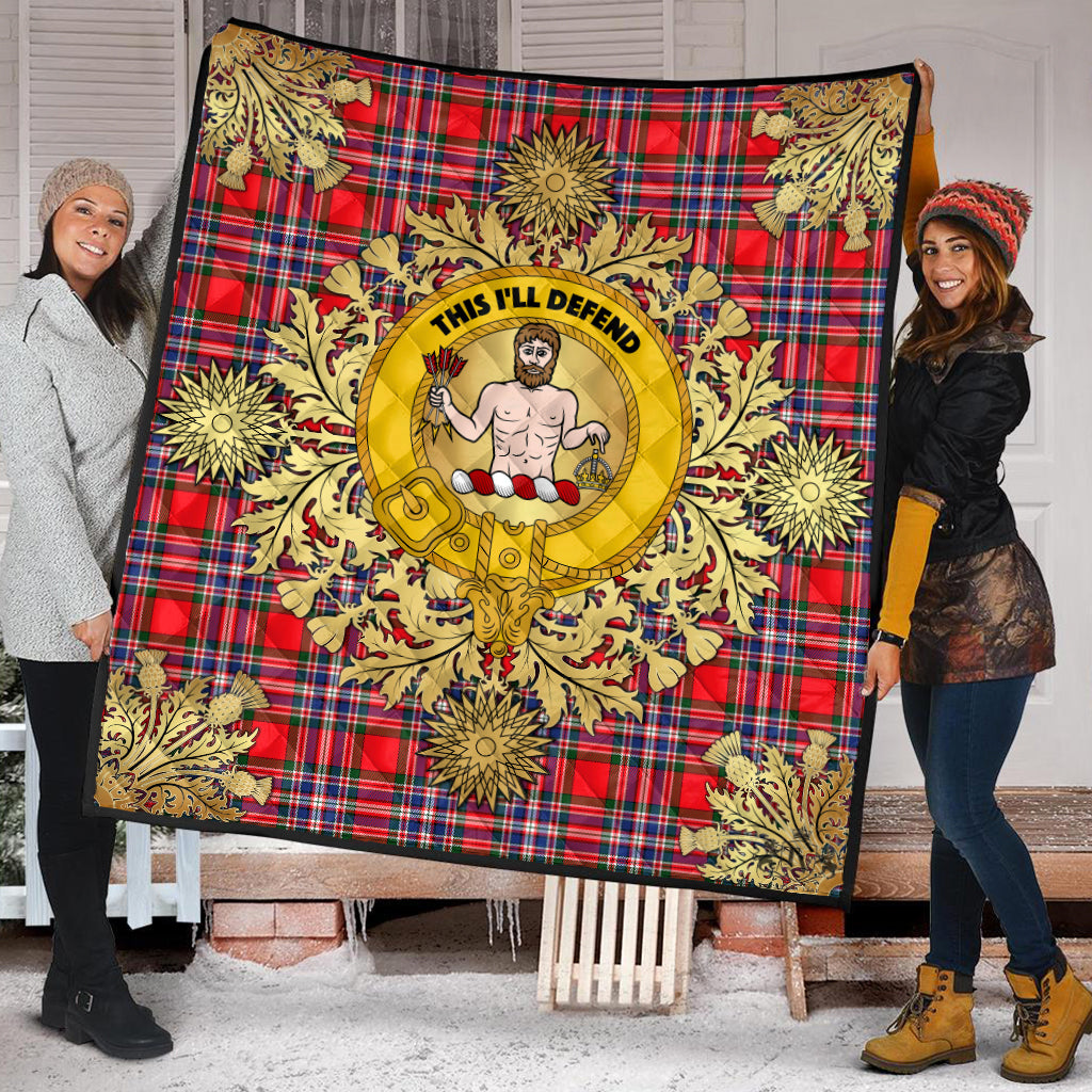 MacFarlane Modern Tartan Crest Premium Quilt - Gold Thistle Style