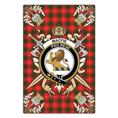 MacFie Tartan Crest Black Garden Flag - Gold Thistle Style