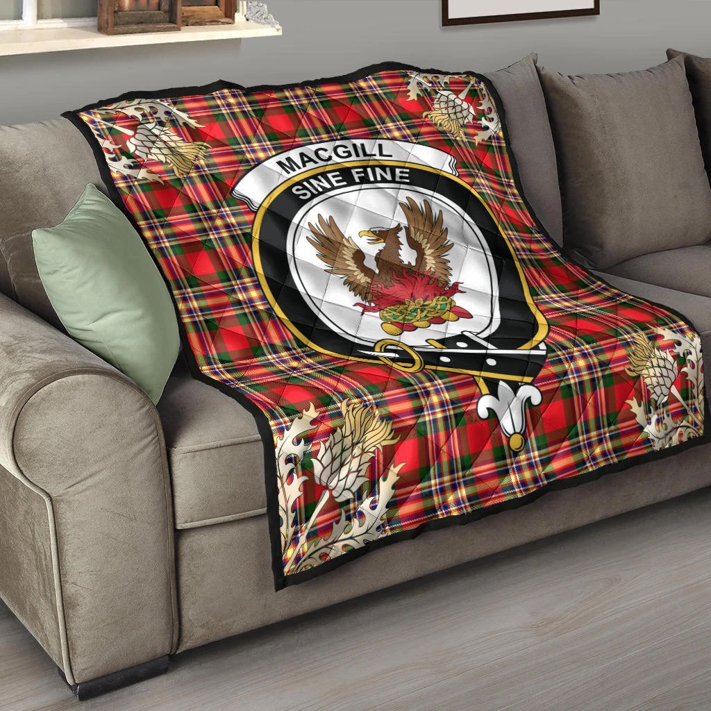 MacGill Modern Tartan Crest Premium Quilt - Gold Thistle Style