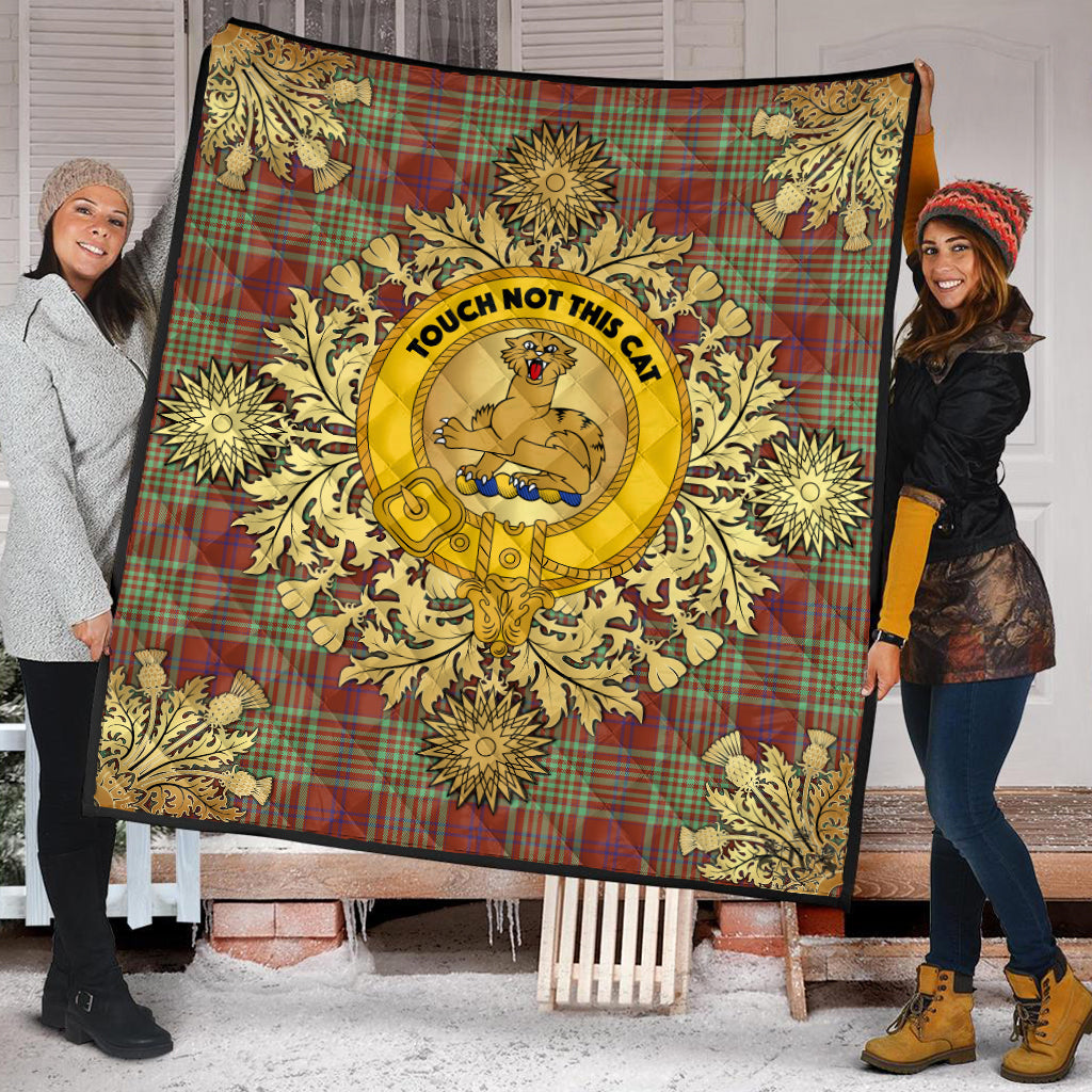 MacGillivray Hunting Ancient Tartan Crest Premium Quilt - Gold Thistle Style