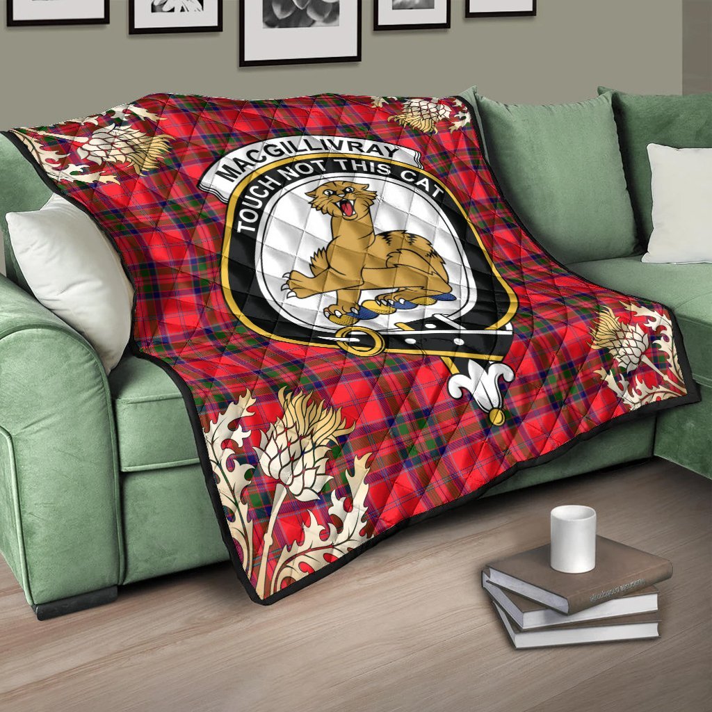 MacGillivray Modern Tartan Crest Premium Quilt - Gold Thistle Style