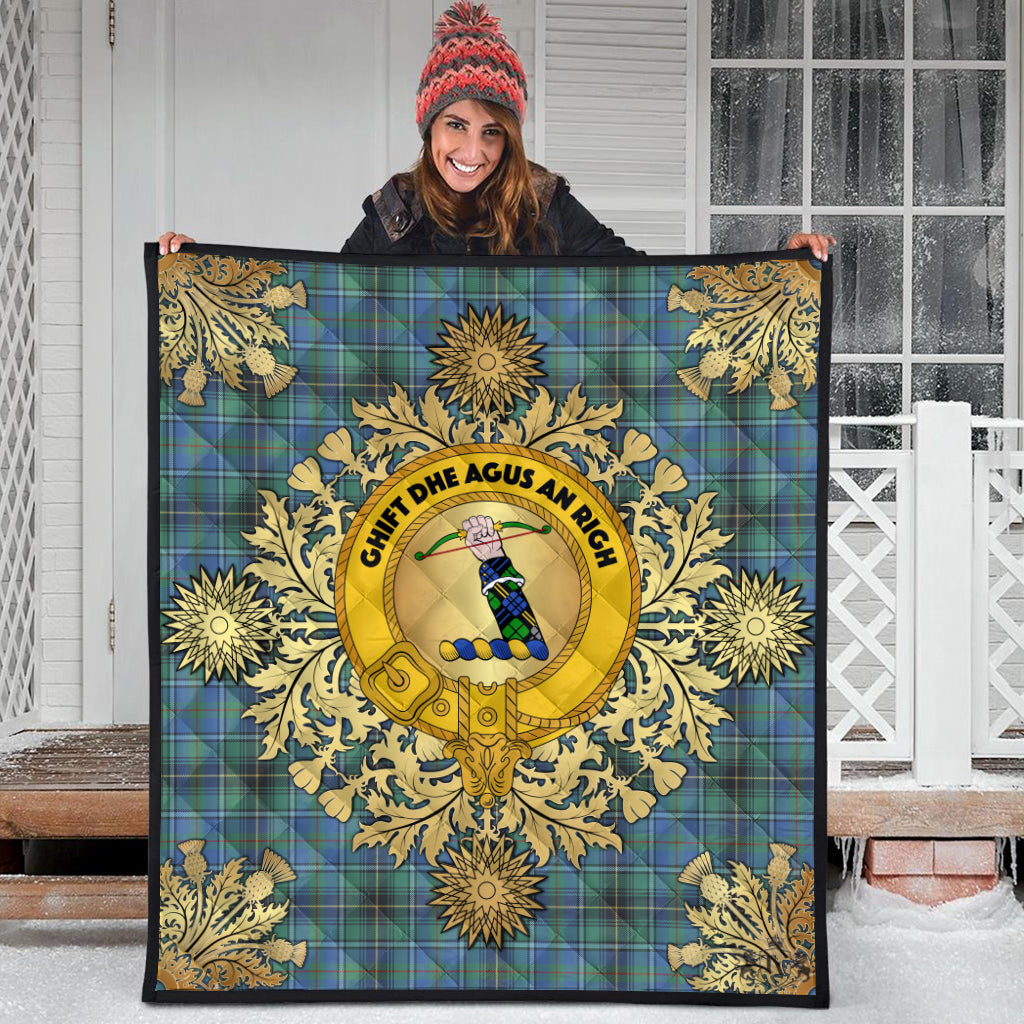 MacInnes Ancient Tartan Crest Premium Quilt - Gold Thistle Style