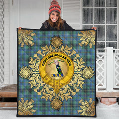 MacInnes Ancient Tartan Crest Premium Quilt - Gold Thistle Style