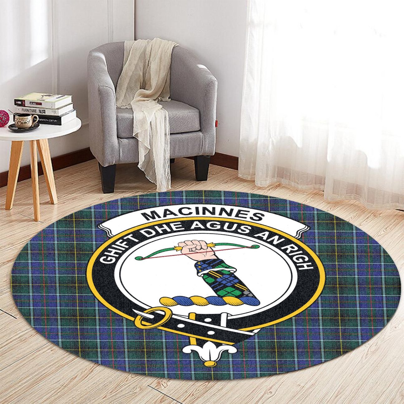 MacInnes Modern Tartan Crest Round Rug