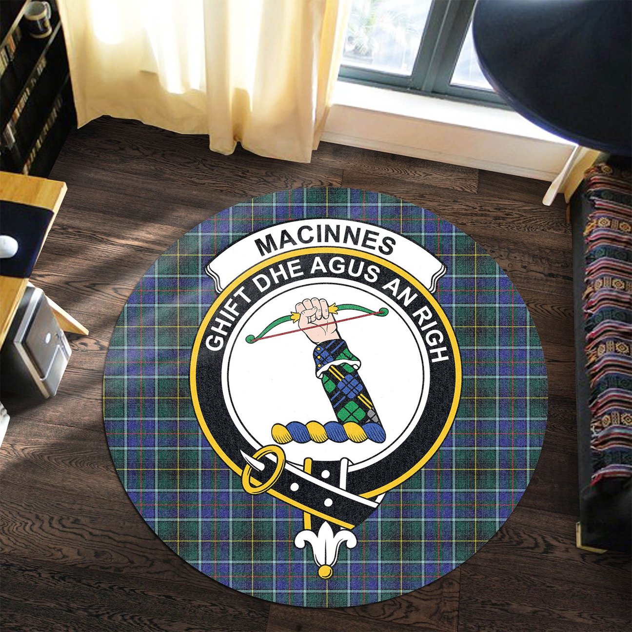 MacInnes Modern Tartan Crest Round Rug