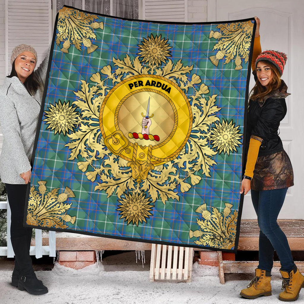 MacIntyre Hunting Ancient Tartan Crest Premium Quilt - Gold Thistle Style