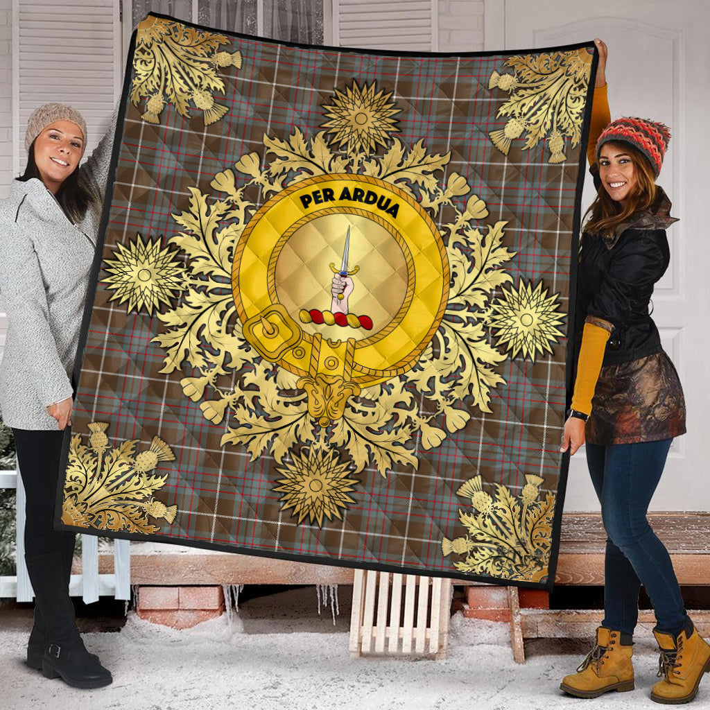 MacIntyre Hunting Weathered Tartan Crest Premium Quilt - Gold Thistle Style