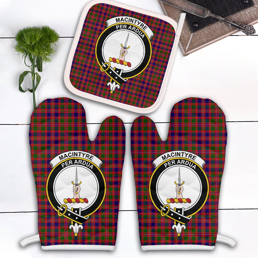 MacIntyre Modern Tartan Crest Oven Mitt And Pot Holder (2 Oven Mitts + 1 Pot Holder)