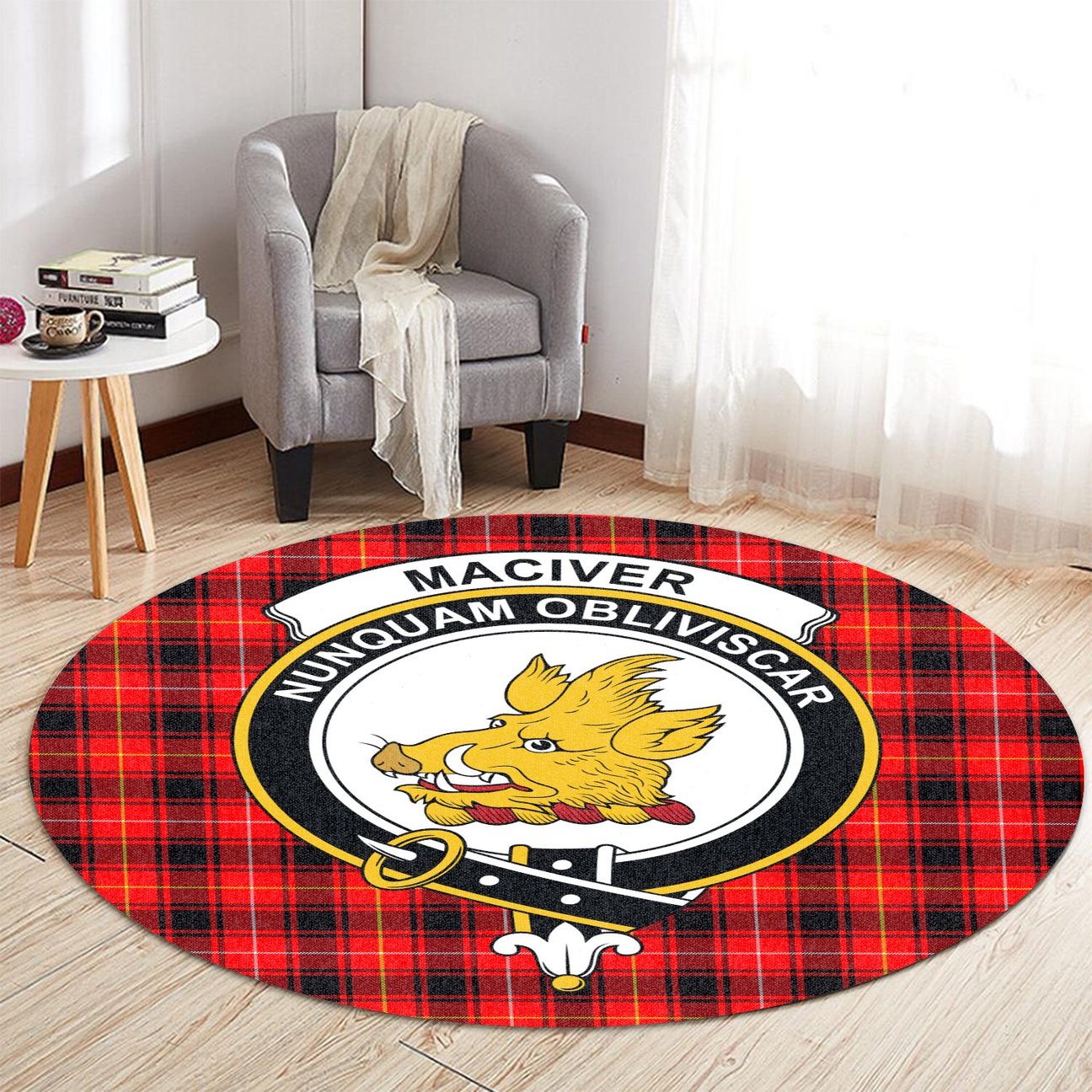 MacIver Modern Tartan Crest Round Rug