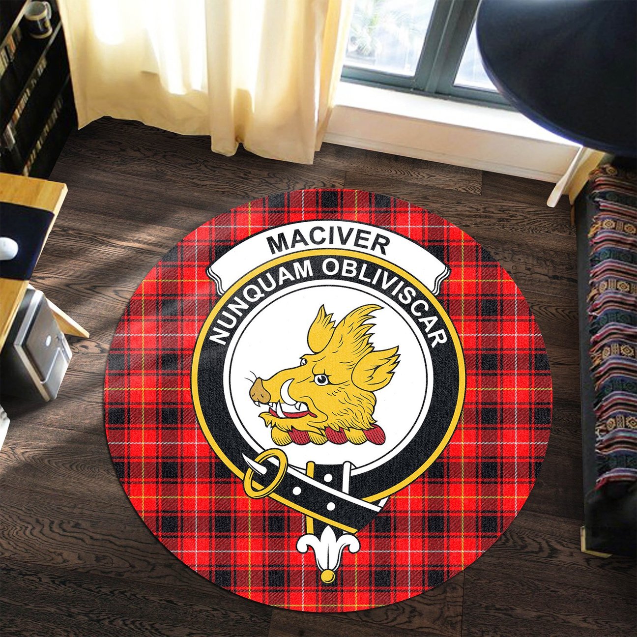 MacIver Modern Tartan Crest Round Rug