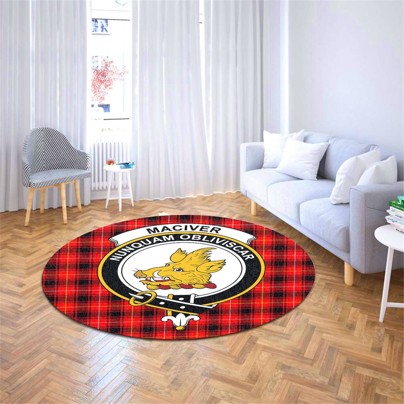 MacIver Modern Tartan Crest Round Rug