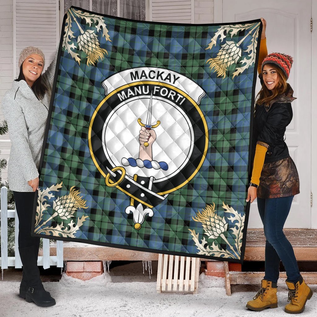 MacKay Ancient Tartan Crest Premium Quilt - Gold Thistle Style