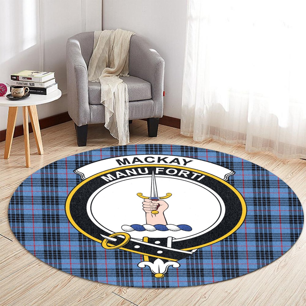 MacKay Blue Tartan Crest Round Rug