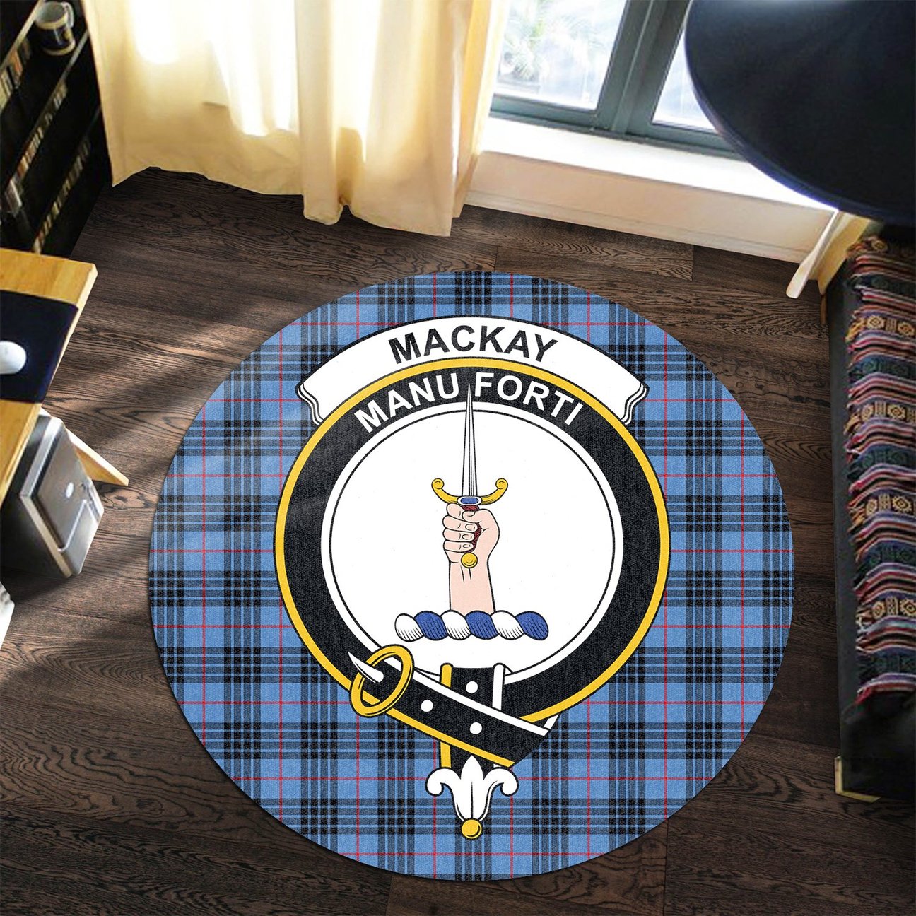 MacKay Blue Tartan Crest Round Rug