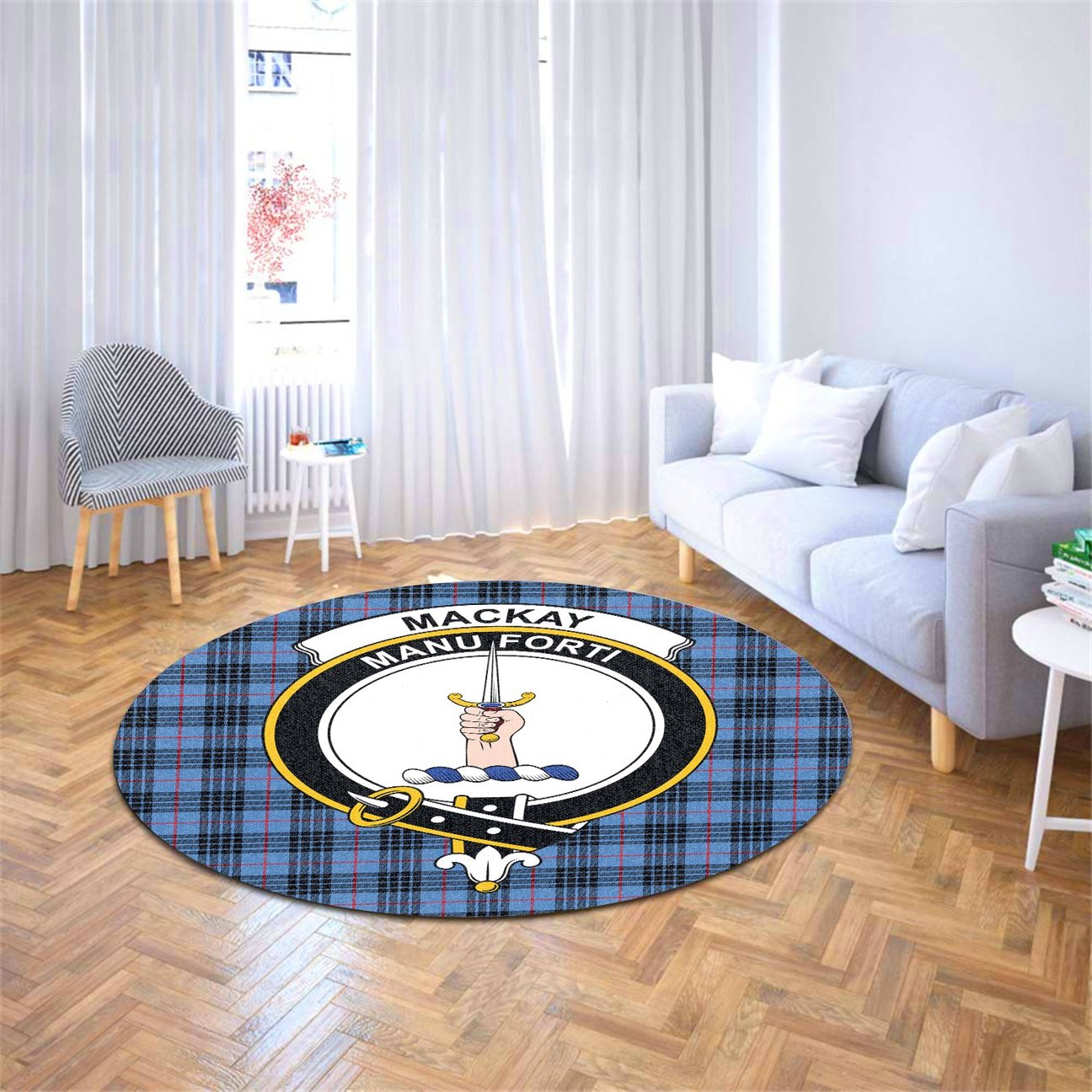 MacKay Blue Tartan Crest Round Rug