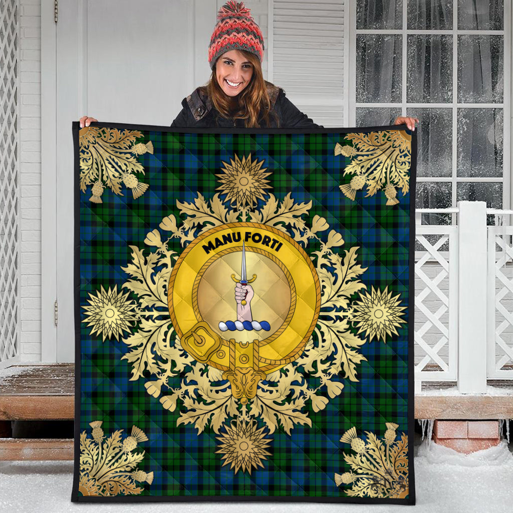 MacKay Modern Tartan Crest Premium Quilt - Gold Thistle Style