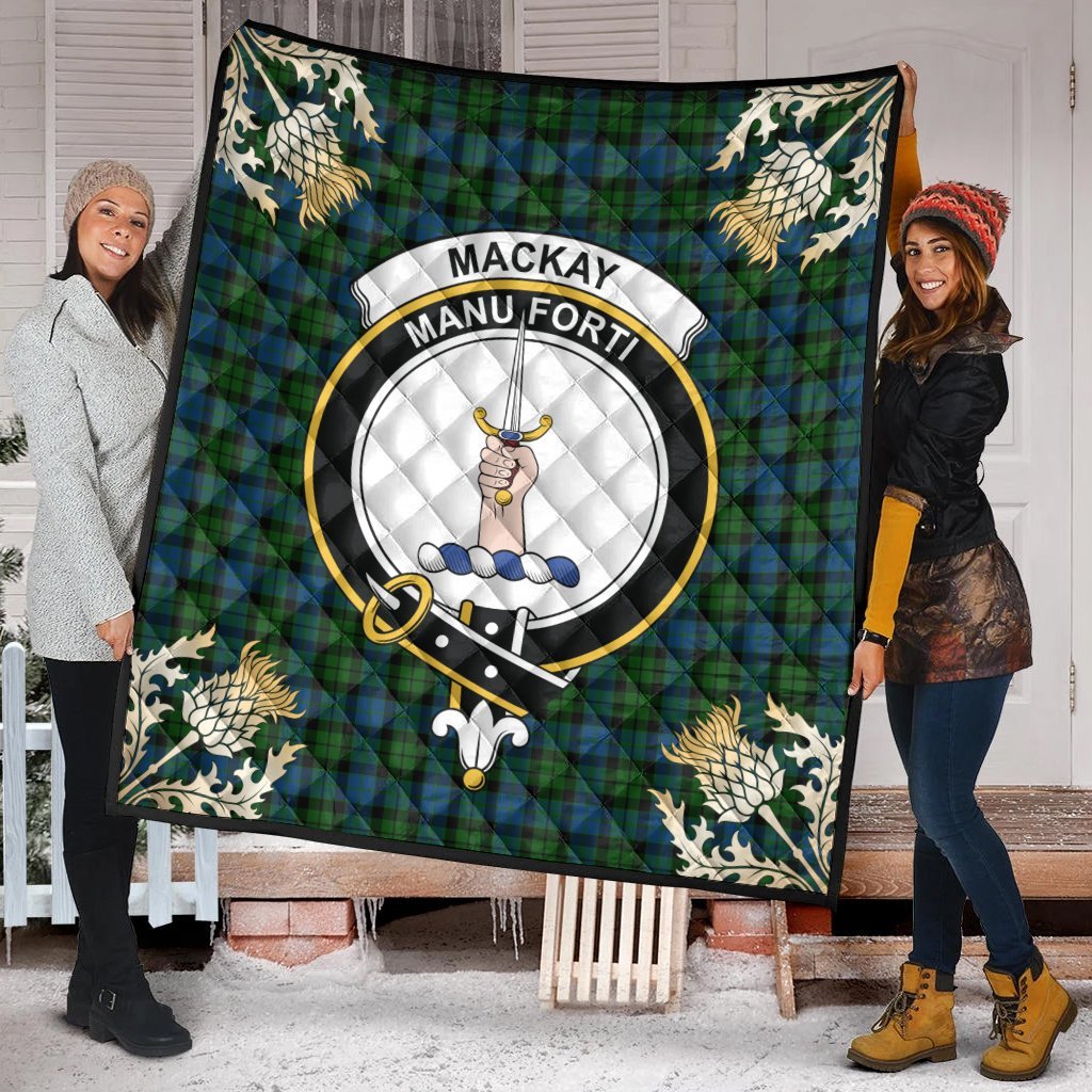 MacKay Modern Tartan Crest Premium Quilt - Gold Thistle Style