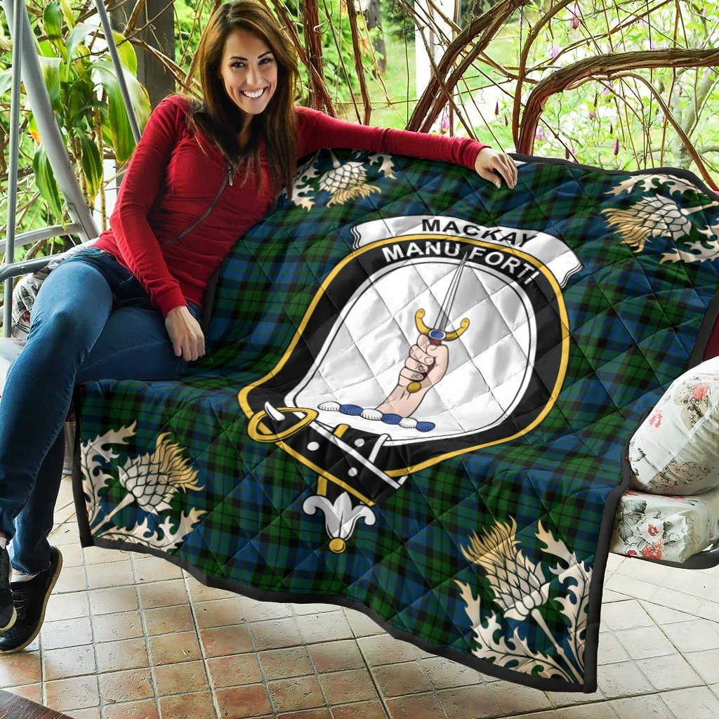 MacKay Modern Tartan Crest Premium Quilt - Gold Thistle Style