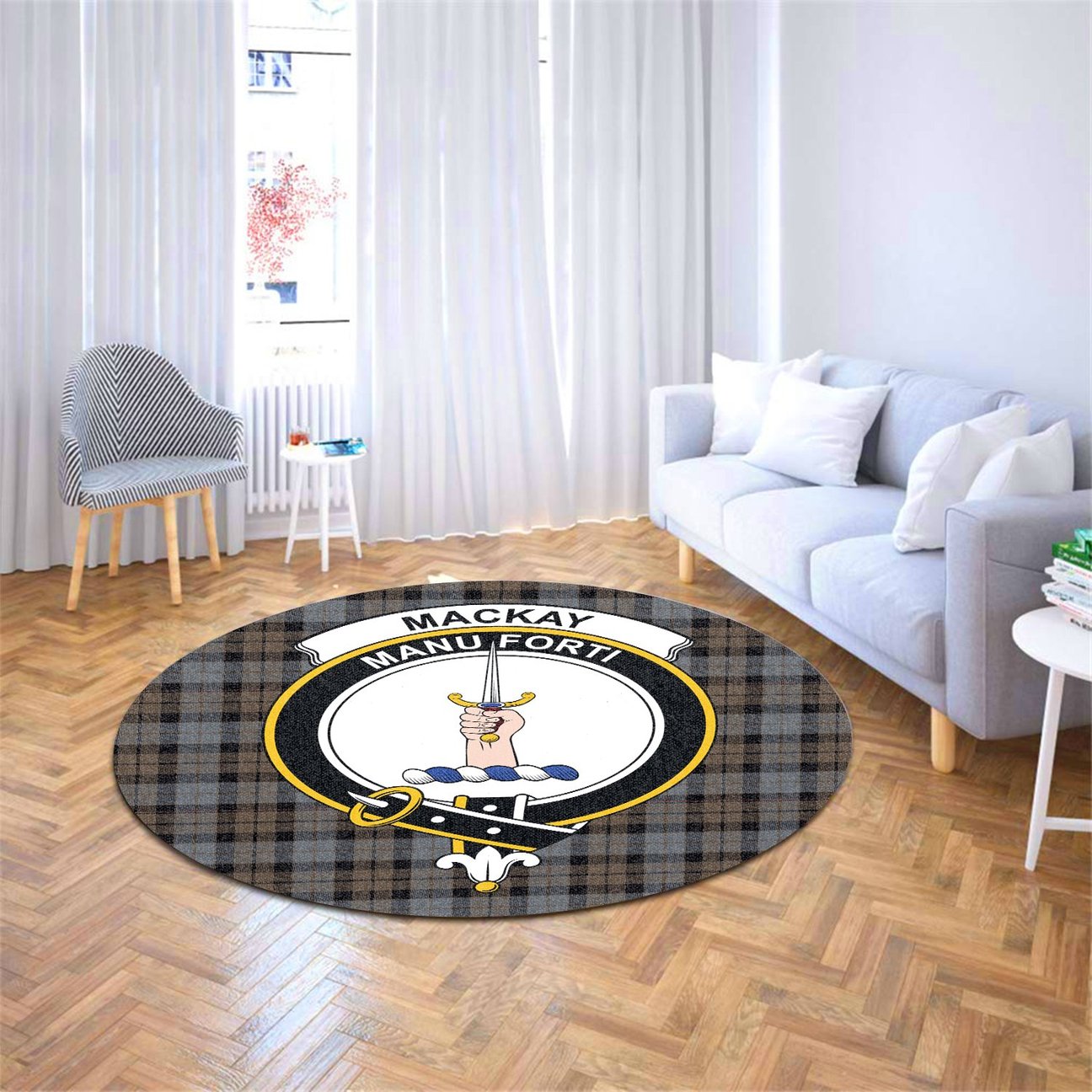 MacKay Weathered Tartan Crest Round Rug