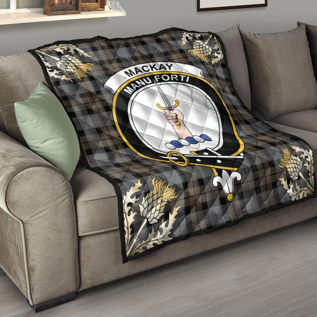 MacKay Weathered Tartan Crest Premium Quilt - Gold Thistle Style