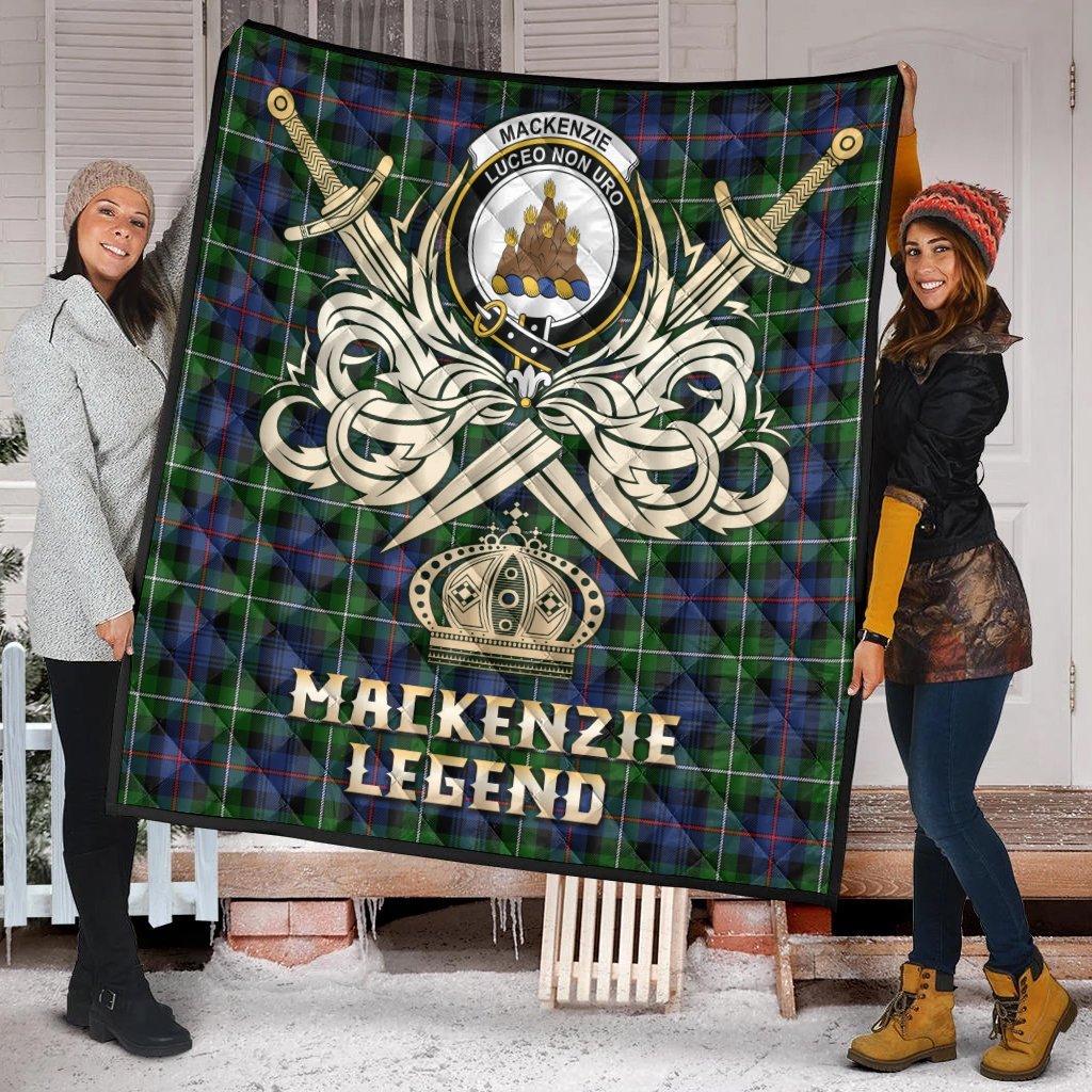 MacKenzie Modern Tartan Crest Legend Gold Royal Premium Quilt