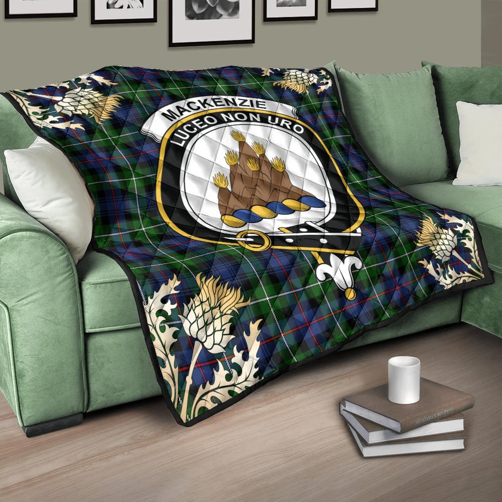 MacKenzie Modern Tartan Crest Premium Quilt - Gold Thistle Style