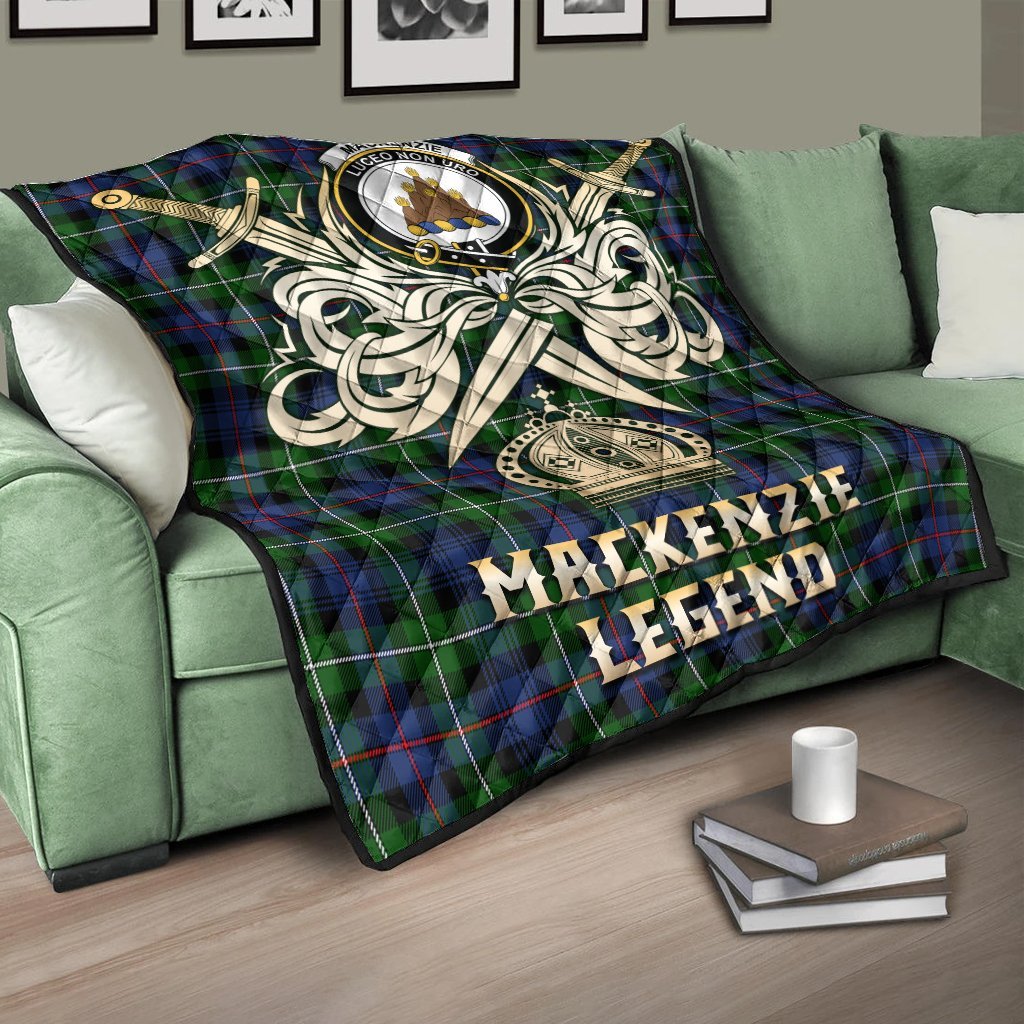 MacKenzie Modern Tartan Crest Legend Gold Royal Premium Quilt