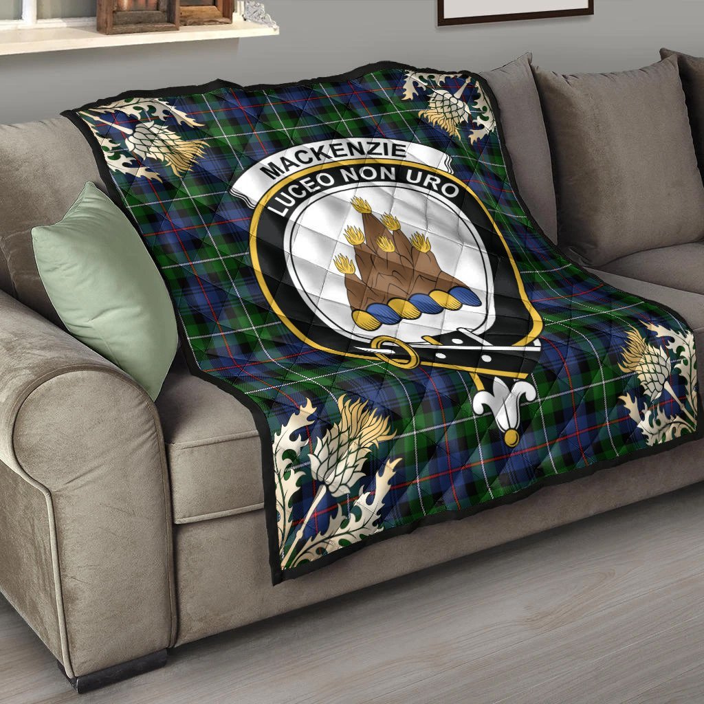 MacKenzie Modern Tartan Crest Premium Quilt - Gold Thistle Style