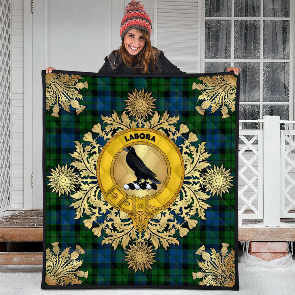 MacKie Tartan Crest Premium Quilt - Gold Thistle Style