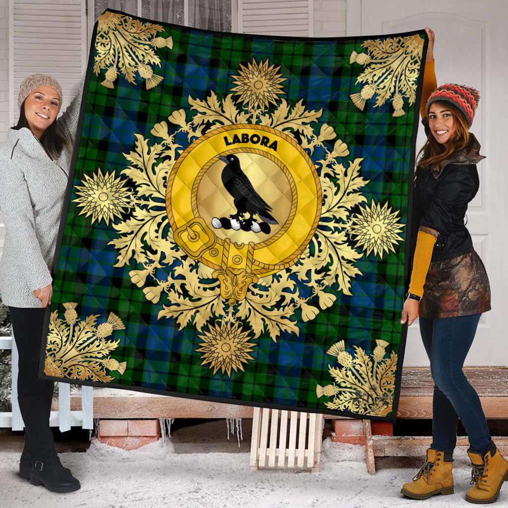 MacKie Tartan Crest Premium Quilt - Gold Thistle Style