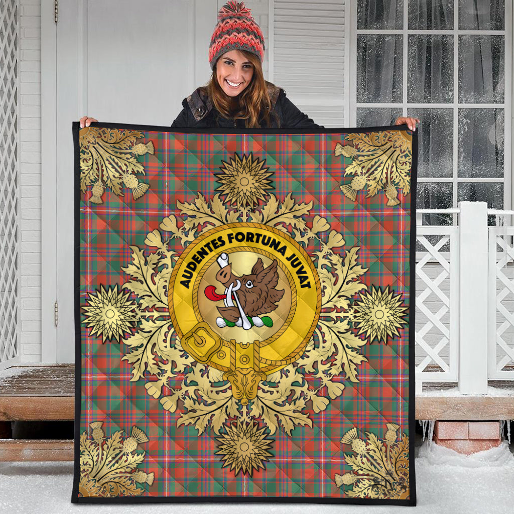 MacKinnon Ancient Tartan Crest Premium Quilt - Gold Thistle Style