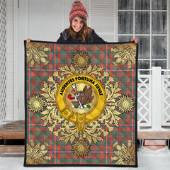 MacKinnon Ancient Tartan Crest Premium Quilt - Gold Thistle Style