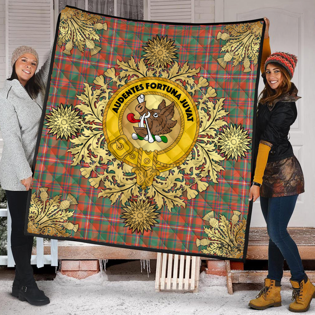 MacKinnon Ancient Tartan Crest Premium Quilt - Gold Thistle Style