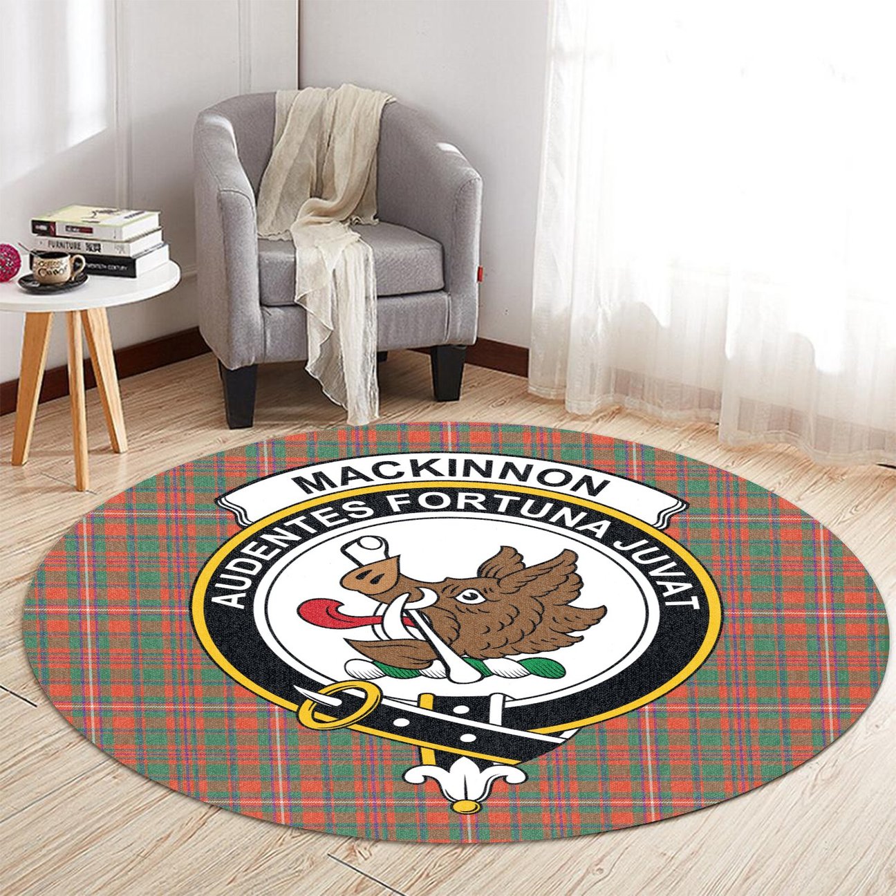 MacKinnon Ancient Tartan Crest Round Rug