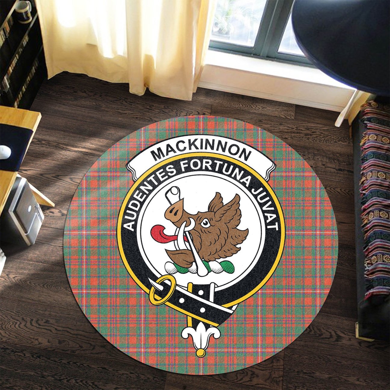 MacKinnon Ancient Tartan Crest Round Rug