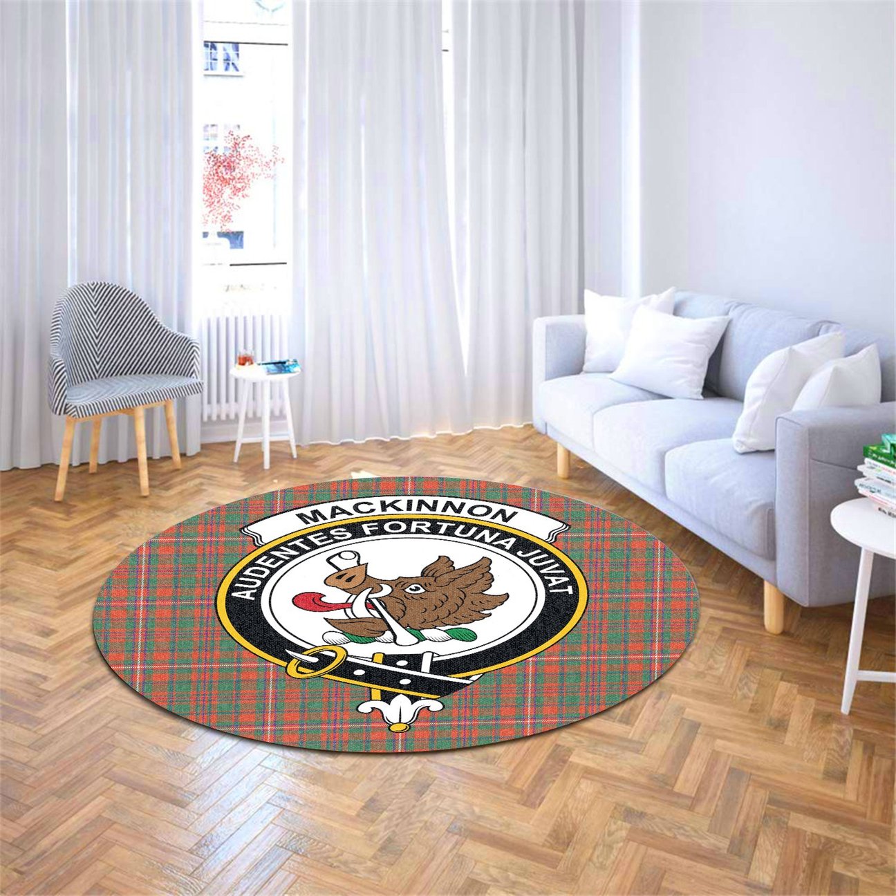 MacKinnon Ancient Tartan Crest Round Rug